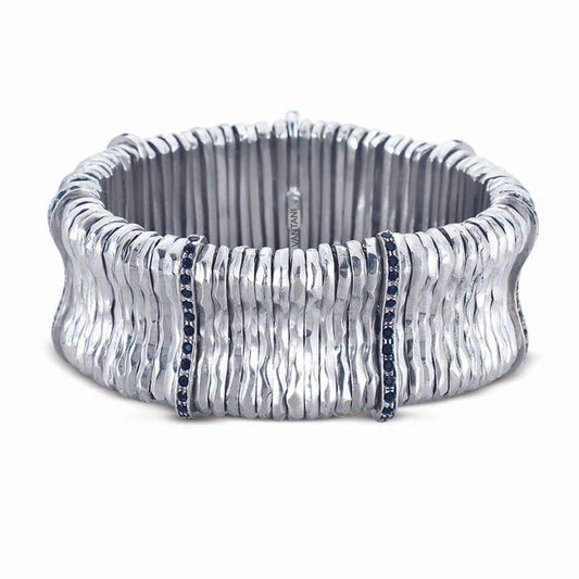 SILVER PLATED BRASS BRACELET WITH BLACK CRYSTALS