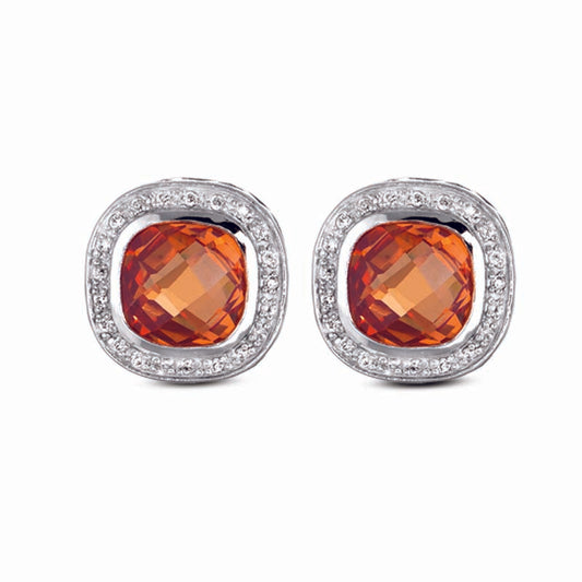 STERLING SILVER SQUARE EARRINGS WITH CHAMPAGNE STONE