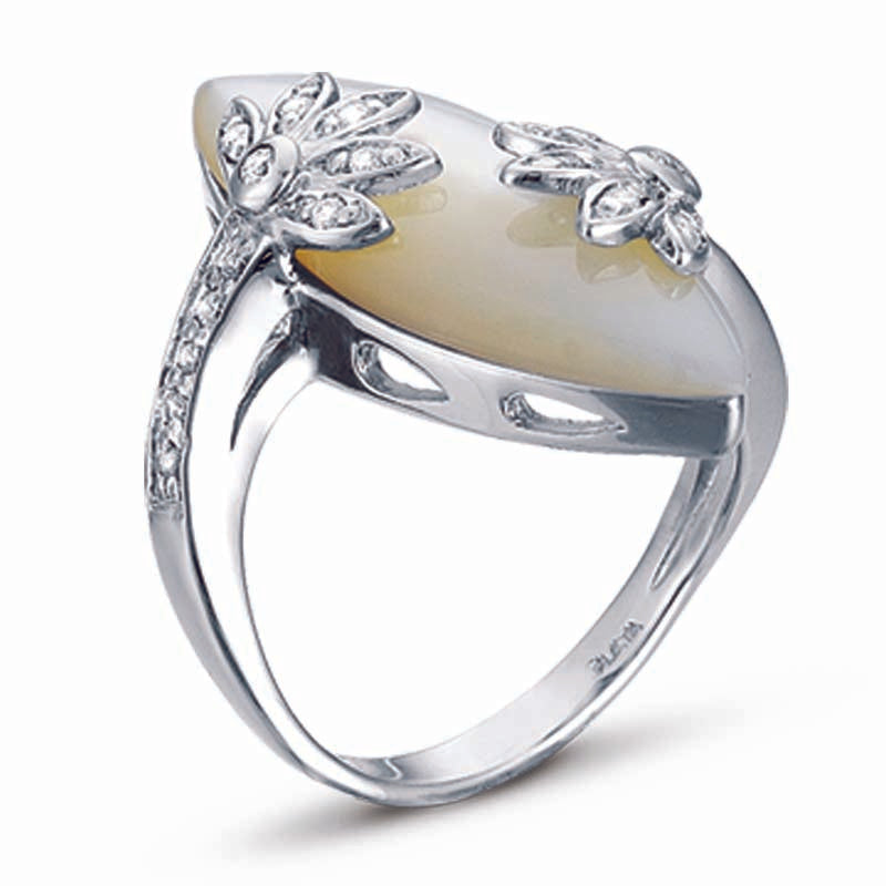STERLING SILVER RING WITH MOTHER OF PEARL AND CZ STONES