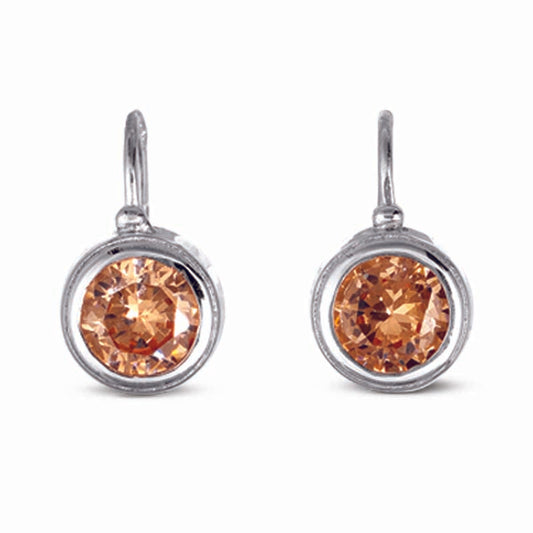 STERLING SILVER DANGLE EARRINGS WITH CHAMPAGNE STONE