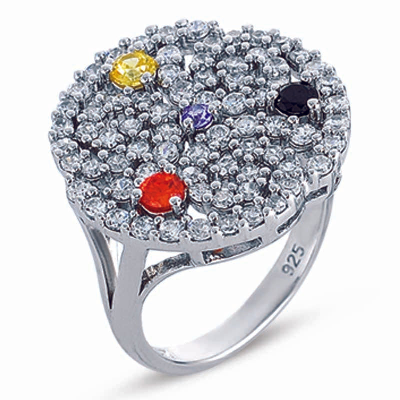 STERLING SILVER RING WITH MULTI-COLORED CZ STONES