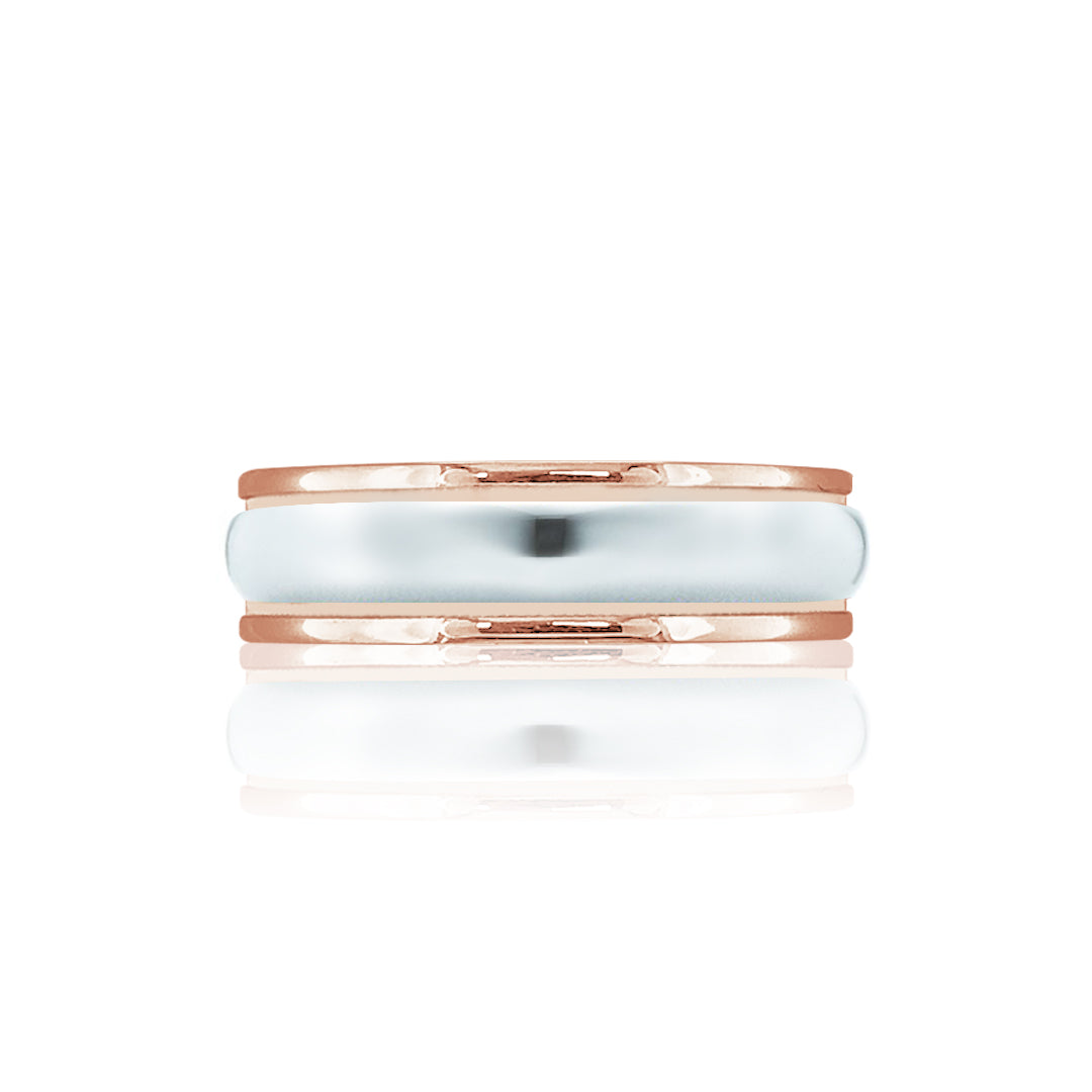 14K PINK/WHITE GOLD POLISH/DOME 6MM WEDDING BAND