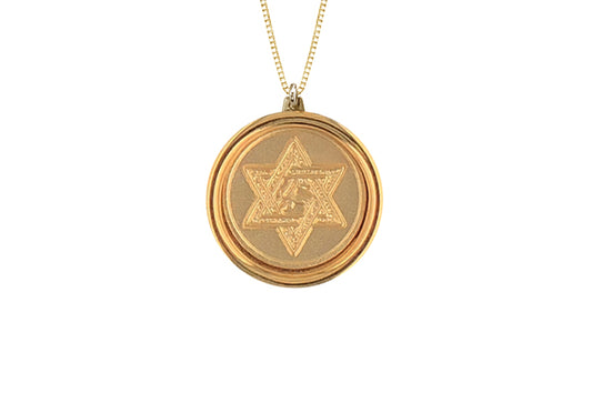 14K Yellow Gold 15mm Round Star Of David Chai Medal