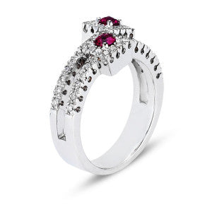 14K White Gold Fashion Ring With Diamonds And Ruby's