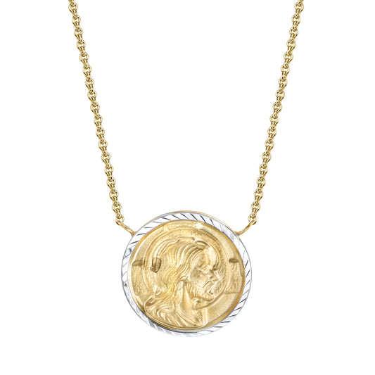14K Two Tone Jesus Necklace