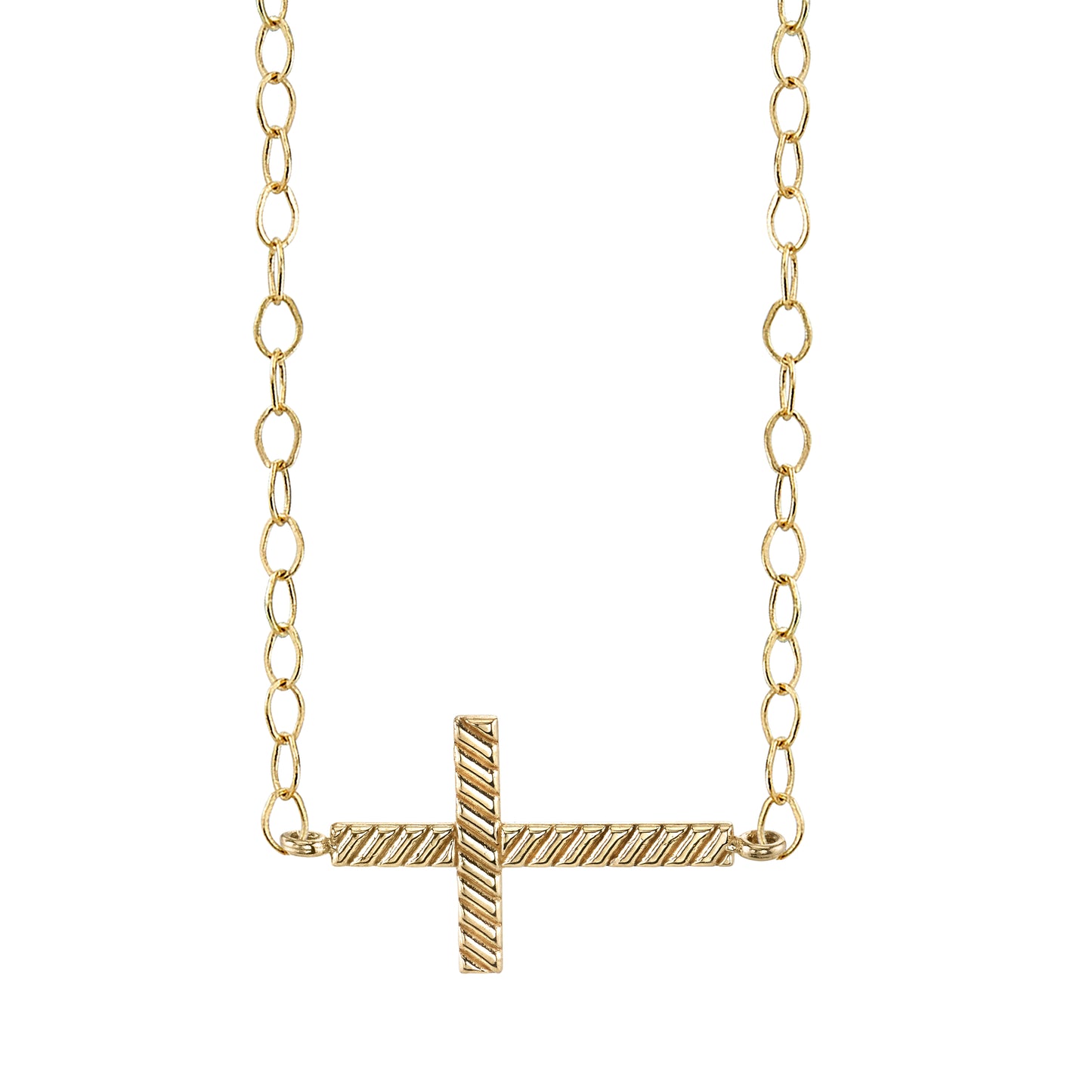 14K Yellow Gold Side Cross Necklace