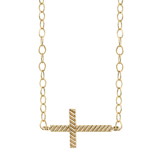 14K Yellow Gold Side Cross Necklace