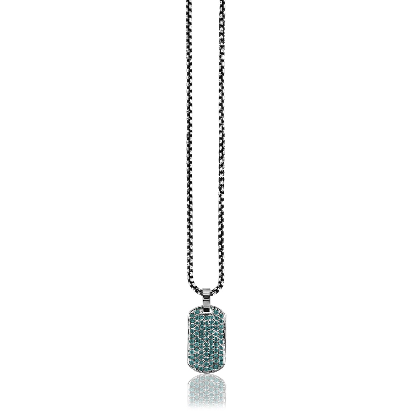 Sterling silver dog tag id with london blue topaz on jumbo box chain 24"