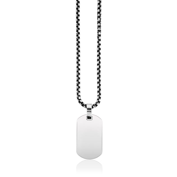 Oval Y Silver Dog Tag with Chain - 2