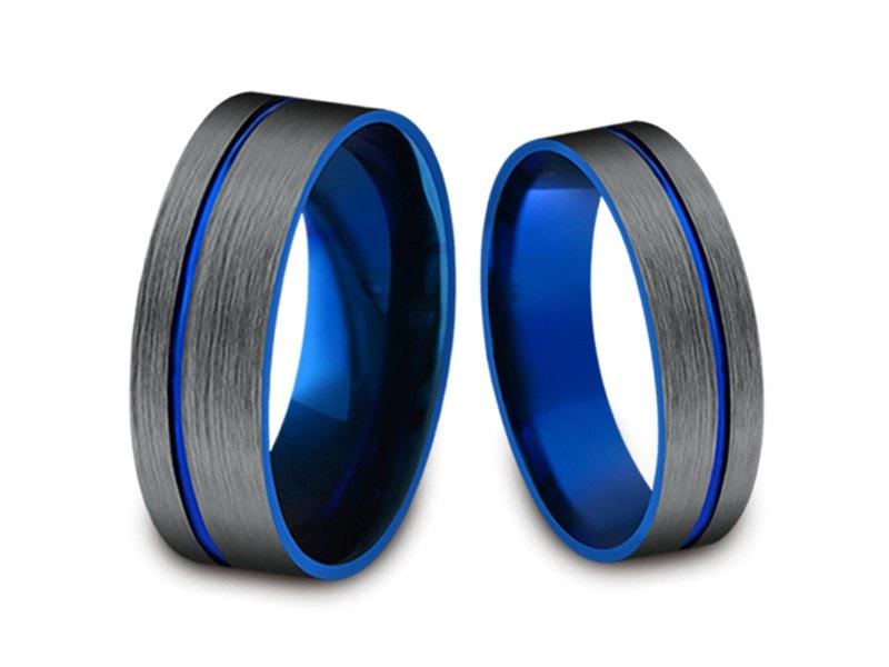 Tungsten Matching Wedding Band Set - Matching Bands - His/Hers - Engagement Ring Set - Two Tone Bands - Flat Shaped -Comfort Set  6mm/8mm - Vantani Wedding Bands