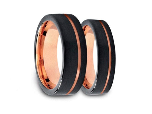 Tungsten Matching Wedding Band Set - Matching Bands - His/Hers - Engagement Ring Set - Two Tone Bands - Flat Shaped - Comfort Fit  6mm/8mm - Vantani Wedding Bands