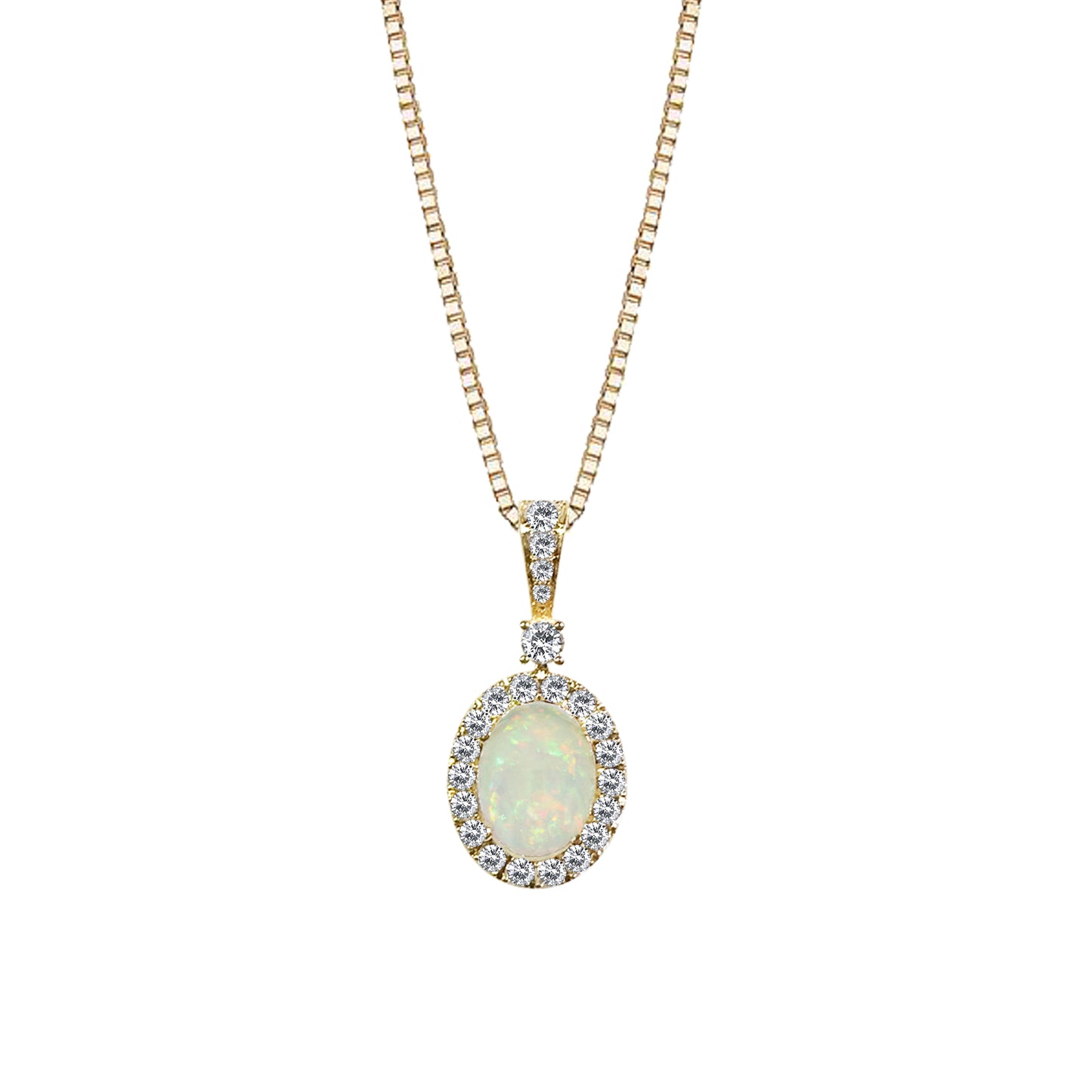 14K Yellow Gold Opal And Diamond Necklace