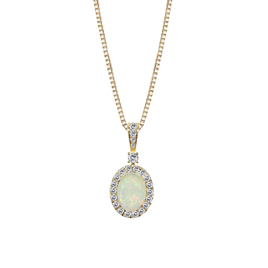 14K Yellow Gold Opal And Diamond Necklace