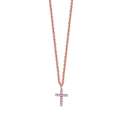 14K Rose Gold Diamond Tiny Cross Necklace