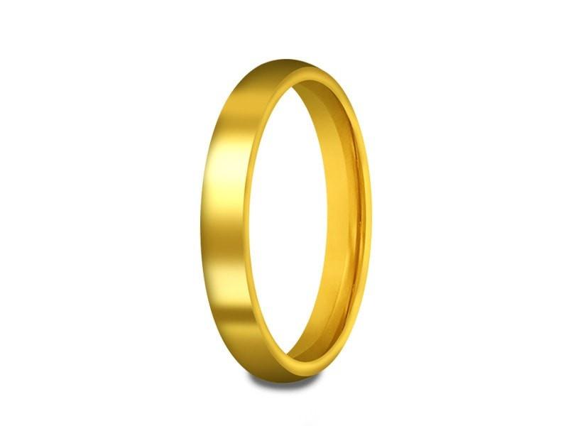 Tungsten Classic Wedding Band - High Polish - Yellow Gold Plated - Engagement Ring - Dome Shaped - Comfort Fit 3mm - Vantani Wedding Bands