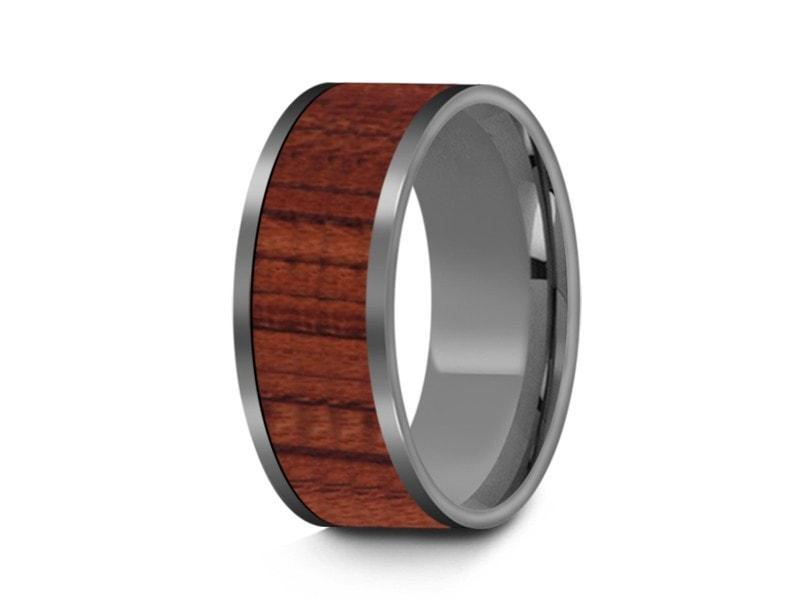HAWAIIAN Koa Wood Inlay Tungsten Carbide Ring - Koa Wood Wedding Band - Engagement Ring - Flat Shaped - Comfort Fit 8mm - Vantani Wedding Bands