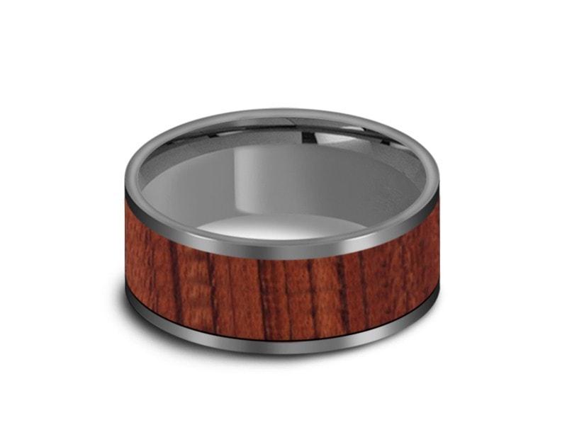 HAWAIIAN Koa Wood Inlay Tungsten Carbide Ring - Koa Wood Wedding Band - Engagement Ring - Flat Shaped - Comfort Fit 8mm - Vantani Wedding Bands