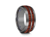 HAWAIIAN Double Koa Wood Row Inlay Tungsten Carbide Ring - Koa Wood Wedding Band -  Engagement Band - Dome Shaped - Comfort Fit  8mm - Vantani Wedding Bands