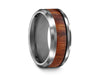 HAWAIIAN Koa Wood Inlay Tungsten Carbide Ring - Koa Wood Wedding Band - Engagement Ring - Beveled Shaped - Comfort Fit  8mm - Vantani Wedding Bands