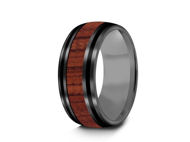 HAWAIIAN Koa Wood Inlay Tungsten Carbide Ring - Koa Wood Wedding Band - Engagement Ring - Dome Shaped - Comfort Fit 8mm - Vantani Wedding Bands