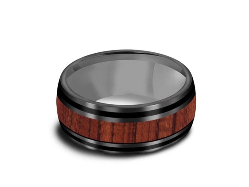 HAWAIIAN Koa Wood Inlay Tungsten Carbide Ring - Koa Wood Wedding Band - Engagement Ring - Dome Shaped - Comfort Fit 8mm - Vantani Wedding Bands