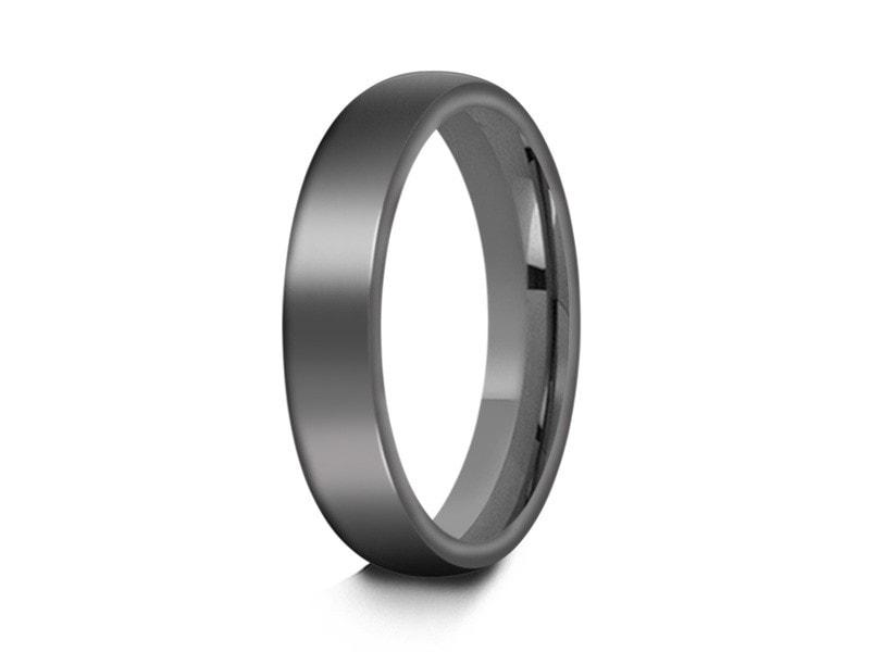 Tungsten Classic Wedding Band - High Polish - Gray Gunmetal - Engagement Ring - Dome Shaped - Comfort Fit 4mm - Vantani Wedding Bands