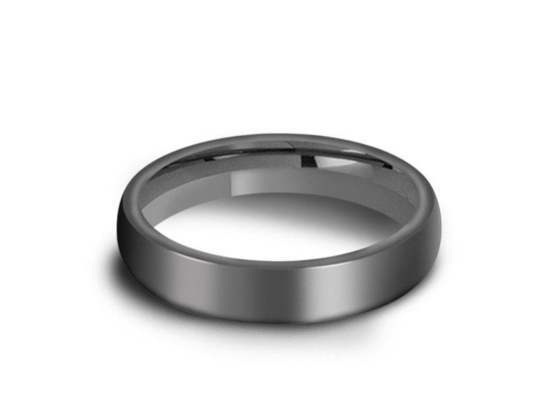 Tungsten Classic Wedding Band - High Polish - Gray Gunmetal - Engagement Ring - Dome Shaped - Comfort Fit 4mm - Vantani Wedding Bands