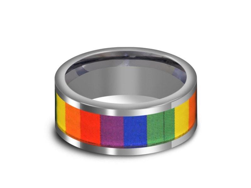 Rainbow Pride Tungsten Wedding Band - High Polish - Engagement Ring - Flat Shaped - Comfort Fit 8mm - Vantani Wedding Bands