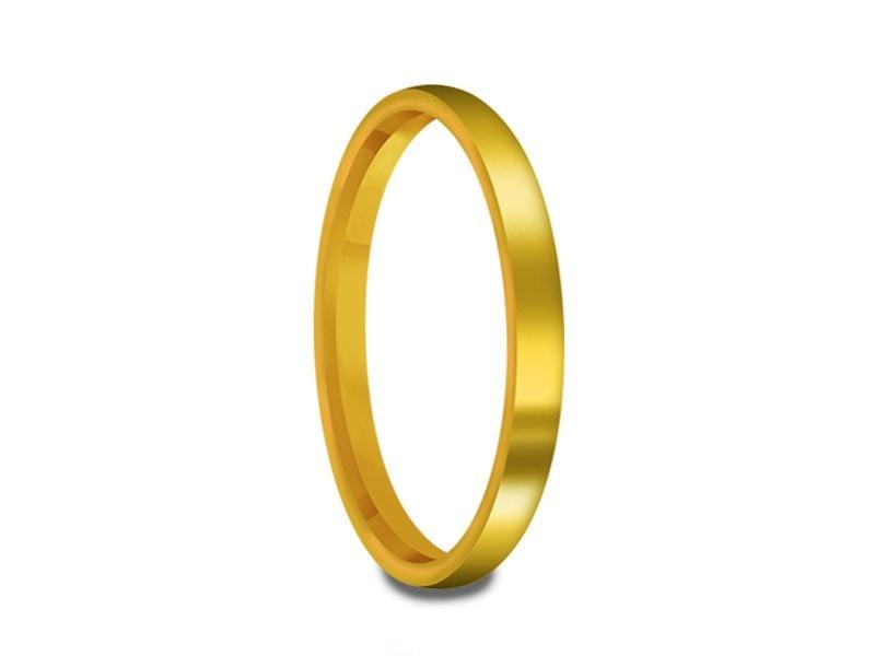 Tungsten Classic Wedding Band - High Polish - Yellow Gold Plated - Engagement Ring - Flat Shaped - Comfort Fit 2mm - Vantani Wedding Bands