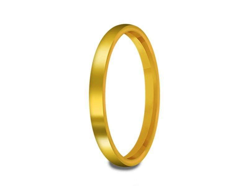 Tungsten Classic Wedding Band - High Polish - Yellow Gold Plated - Engagement Ring - Flat Shaped - Comfort Fit 2mm - Vantani Wedding Bands
