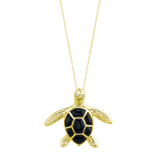 14K Yellow Gold Sea Turtle (Honu) Diamond Necklace