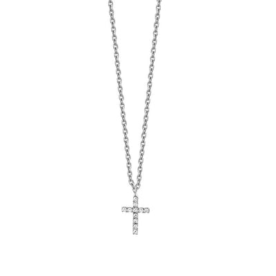14K White Gold Diamond Tiny Cross Necklace