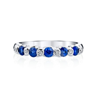 14K White Gold Engagement Band With Diamonds And Sapphires