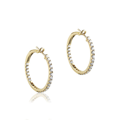 14K Yellow gold hoop earrings with diamonds