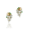 14K Yellow gold earrings with tear drop pearls and emerald