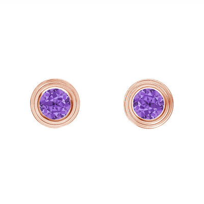 14K Rose Gold Amethyst Birthstone Stud Earrings