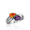 STERLING SILVER RING WITH CZ'S AMETHYST AND CITRINE