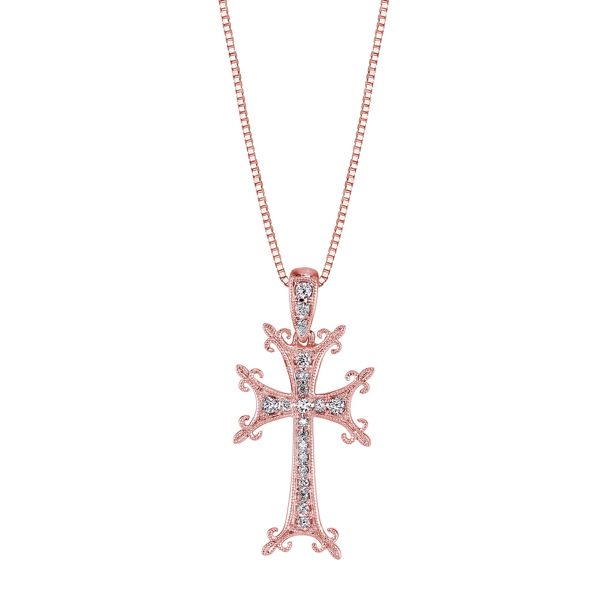 Diamond Cross Necklace set in 9ct Rose Gold
