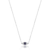 14K White gold evil eye protector necklace with diamonds and blue sapphire
