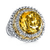 14K Gold And 925 Sterling Silver Diamond And Citrine Fashion Ring