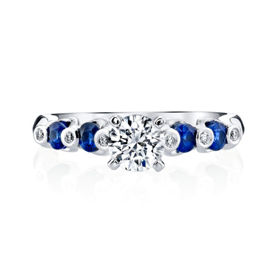14K White Gold Engagement Ring With Diamonds And Sapphires