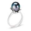18K White Gold Ring With Diamond And Center Black Pearl