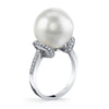 18K White Gold Diamond And Natural Pearl Ring