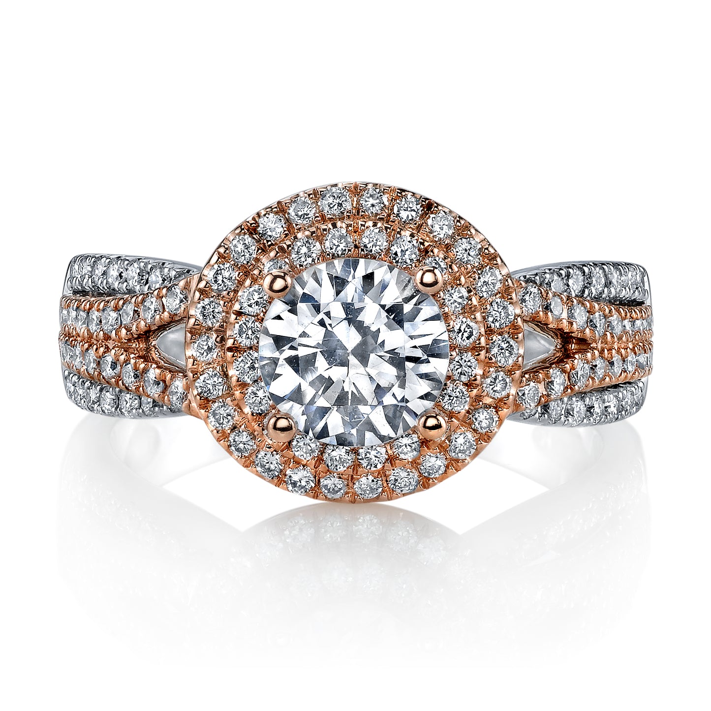 18K Two Tone Double Halo Diamond Engagement Ring