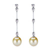 18K White Gold Diamond Dangle Earrings With Yellow Pearl