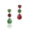 18K White gold dangle earrings with diamonds pink and green tourmaline