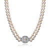 18K Two tone gold pearl necklace with diamonds