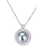 18K White Gold Pendant Necklace With Diamonds And Center Pearl