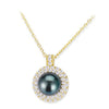 18K YELLOW GOLD PENDANT NECKLACE WITH DIAMONDS AND CENTER PEARL