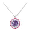 18K White Gold Pendant Necklace With Diamonds Sapphires And Amethyst